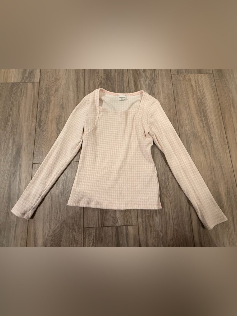 abercrombie kids Light Pink houndstooth Ribbed Long-Sleeve Top